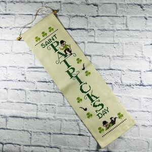 Vintage Saint Patricks Day Cross Stitch Wall Hanging Shamrock Green